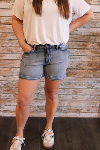 Judy Blue Mid Rise Flap Pocket Shorts - Trudy's Trendy Boutique