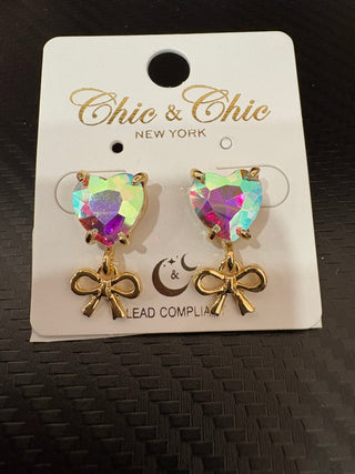 Heart Dangle Bow Earrings - Trudy's Trendy Boutique
