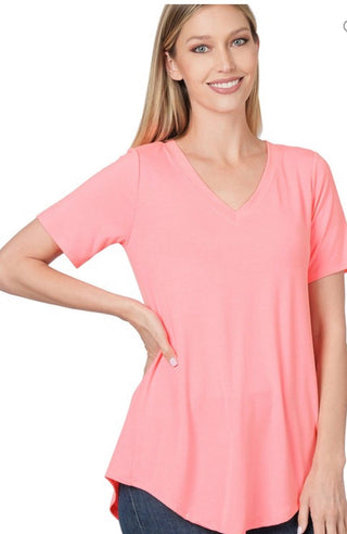 Perfectly Plain V-Neck Top-Bright Pink