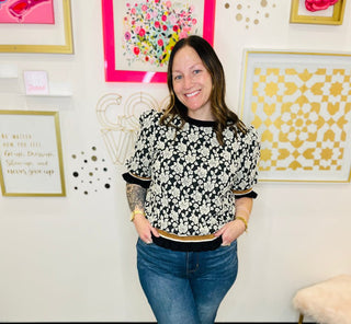 Rosette Puff Knit Top - Trudy's Trendy Boutique