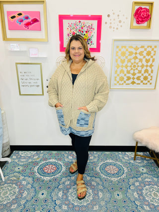 Patchwork Plaid Denim Hoodie
