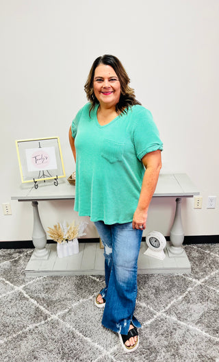 V-Neck Ribbed Top/Curvy