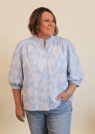 Bloomstripe Textured Blouse - Trudy's Trendy Boutique