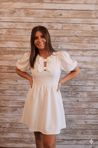 White Charm Bow Dress - Trudy's Trendy Boutique