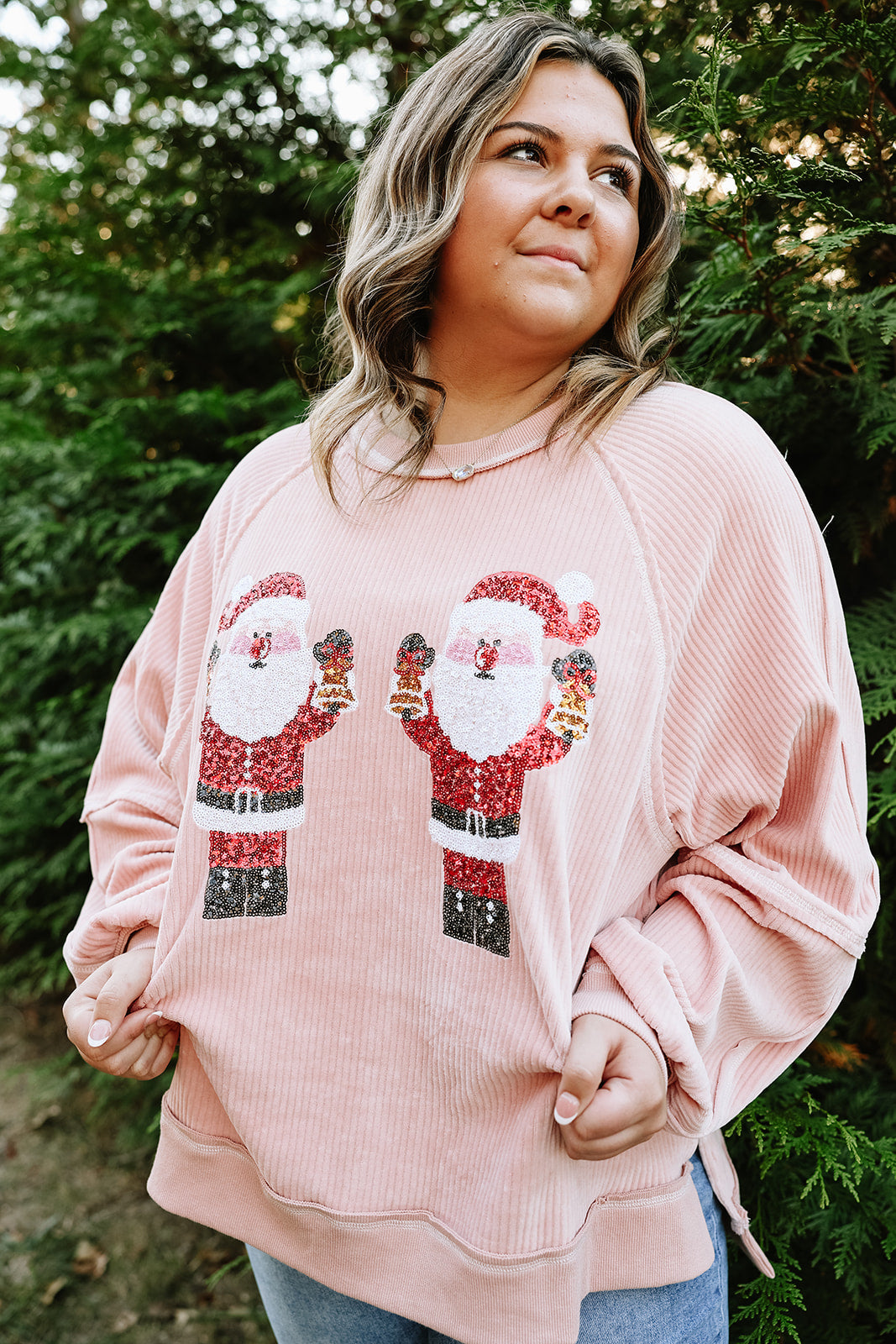 Knit Corduroy Santa Sequins Sweatshirt