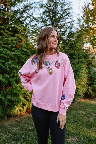 Christmas Lights Pink Sequins Sweatshirt - Trudy's Trendy Boutique