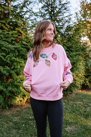 Christmas Lights Pink Sequins Sweatshirt - Trudy's Trendy Boutique