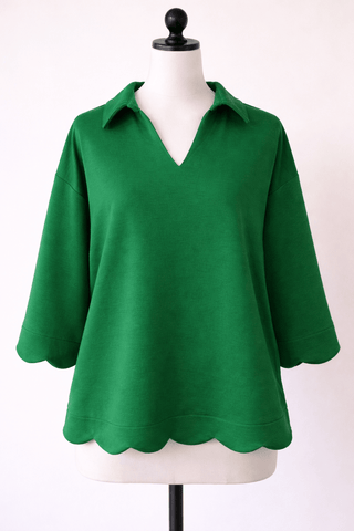 Camille Scallop Collar Top Reg/Curvy - Trudy's Trendy Boutique