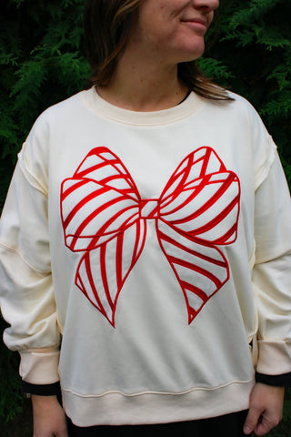 Velvet Bow Sweatshirt - Trudy's Trendy Boutique