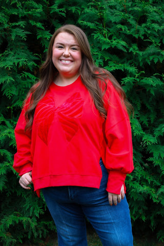 Velvet Bow Sweatshirt - Trudy's Trendy Boutique