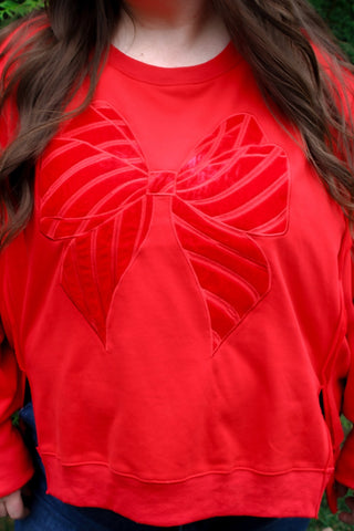 Velvet Bow Sweatshirt - Trudy's Trendy Boutique