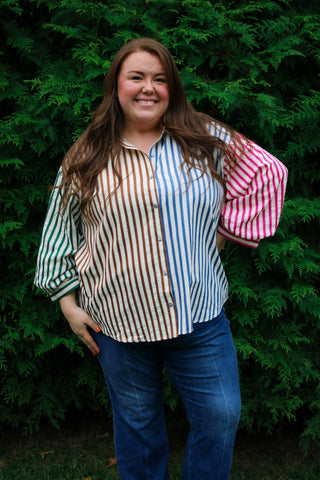 Mocha Mix Striped Top/Curvy - Trudy's Trendy Boutique