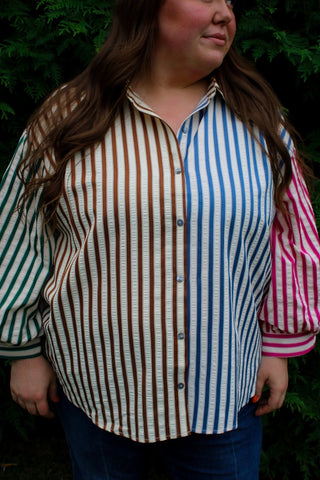 Mocha Mix Striped Top/Curvy - Trudy's Trendy Boutique