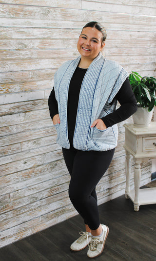 Harbor Quilted Chambray Vest - Trudy's Trendy Boutique