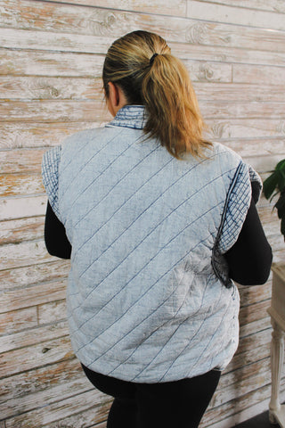 Harbor Quilted Chambray Vest - Trudy's Trendy Boutique
