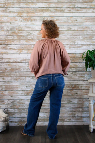 Wild Grace Leopard Trim Blouse - Trudy's Trendy Boutique