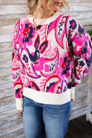 Cozy Paisley Knit Sweater - Trudy's Trendy Boutique