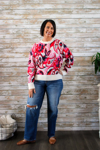 Cozy Paisley Knit Sweater - Trudy's Trendy Boutique
