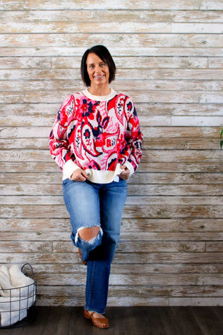 Cozy Paisley Knit Sweater - Trudy's Trendy Boutique
