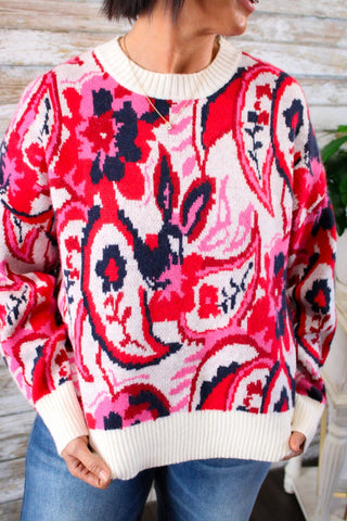 Cozy Paisley Knit Sweater - Trudy's Trendy Boutique