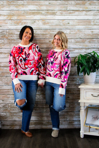 Cozy Paisley Knit Sweater - Trudy's Trendy Boutique