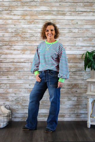 Striped Charm Puff Sleeve - Trudy's Trendy Boutique