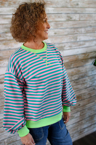 Striped Charm Puff Sleeve - Trudy's Trendy Boutique