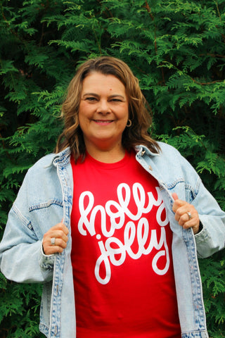 Holly Jolly Red Tee White Letters - Trudy's Trendy Boutique