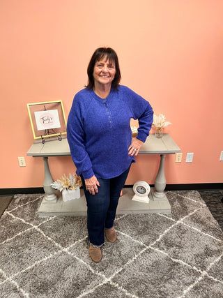 Brushed Henley/Bright Blue - Trudy's Trendy Boutique