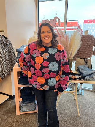 Flower Land Sweater/Curvy - Trudy's Trendy Boutique