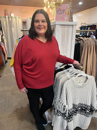 Sparkle and Shine Red Top/Regular/Curvy - Trudy's Trendy Boutique