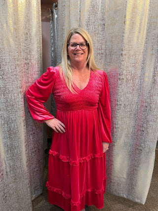Maya V Neck Long Velvet Dress - Trudy's Trendy Boutique