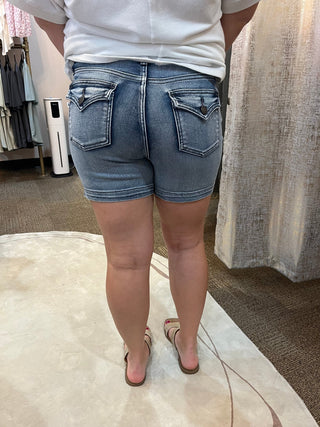 Judy Blue Mid Rise Flap Pocket Shorts - Trudy's Trendy Boutique