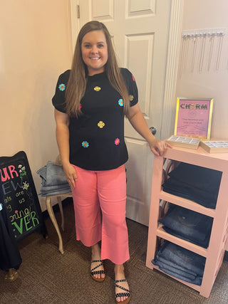 Oaklyn Embroidered Flower Top - Trudy's Trendy Boutique