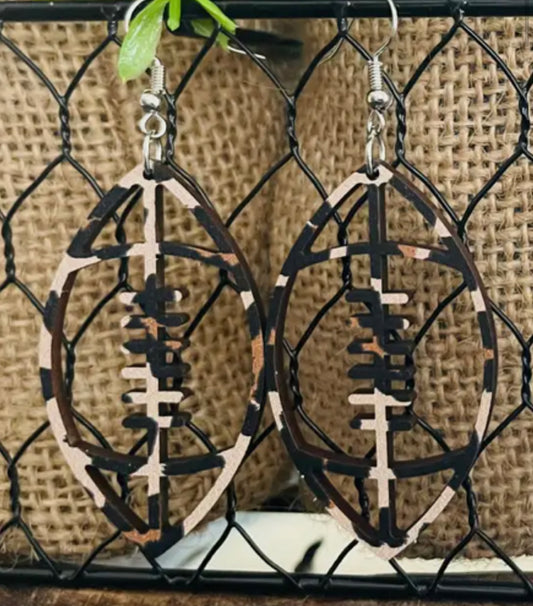 Leopard Football Wood Earrings