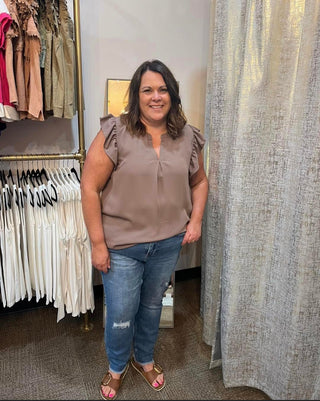 The Ruffle Sleeve/Ash Mocha/Curvy - Trudy's Trendy Boutique