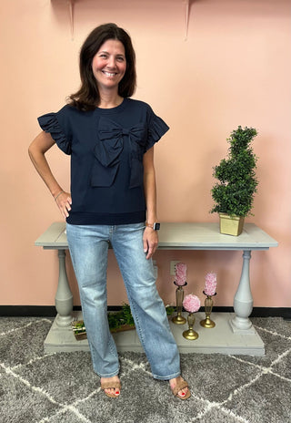 Bow On Top Ruffle Sleeve - Trudy's Trendy Boutique