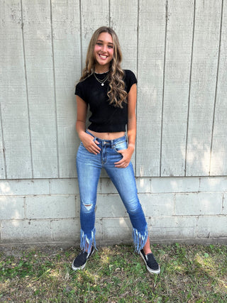 KanCan Mid - Rise Fray Ankle Jeans - Trudy's Trendy Boutique
