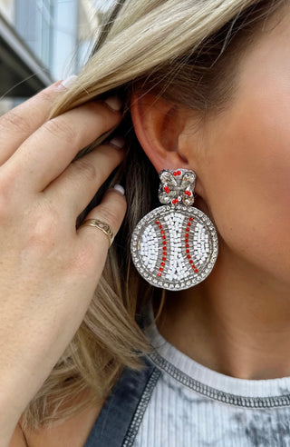 Crystal Red/White Sparkle Baseball Earrings