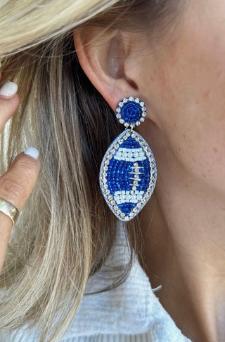 Blue Crystal Bead Football Earrings - Trudy's Trendy Boutique