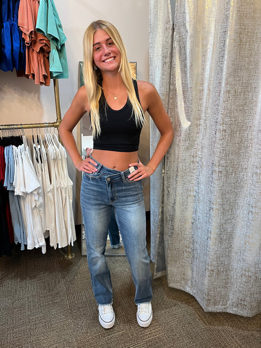 Judy Blue Criss-Cross Straight Jeans
