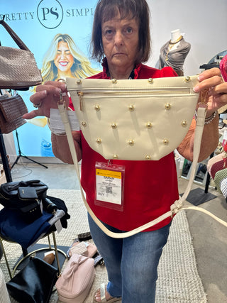 Chic Gold Studded Westlyn Bag/Cream - Trudy's Trendy Boutique