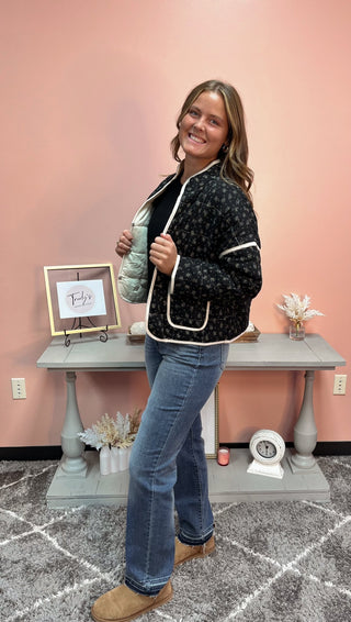 Floral Print Quilted Jacket - Trudy's Trendy Boutique