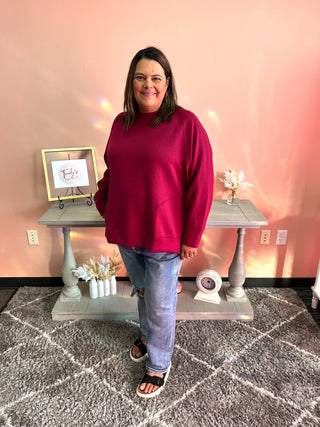 Scuba Round Neck Pullover/Curvy - Trudy's Trendy Boutique