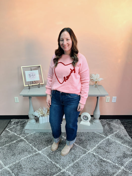 Howdy Heart Pink Sweater