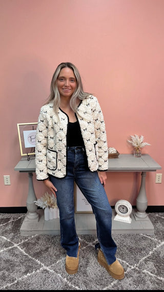 Seasonal Comfort Fuzzy Bow Jacket