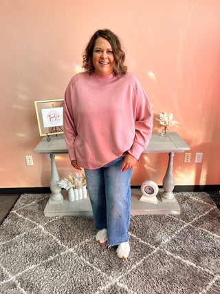 Scuba Round Neck Pullover/Curvy - Trudy's Trendy Boutique
