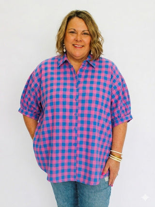 Retro Check Dolman Blouse - Trudy's Trendy Boutique
