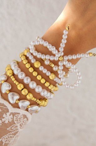 Multi - Layer Ball Pearl Bow Bracelet - Trudy's Trendy Boutique