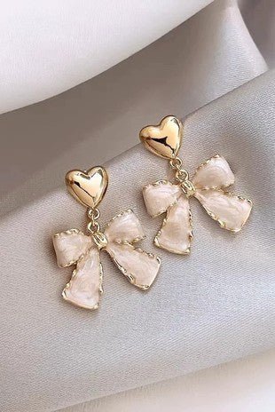Bow Gold Heart Drop Earrings - Trudy's Trendy Boutique